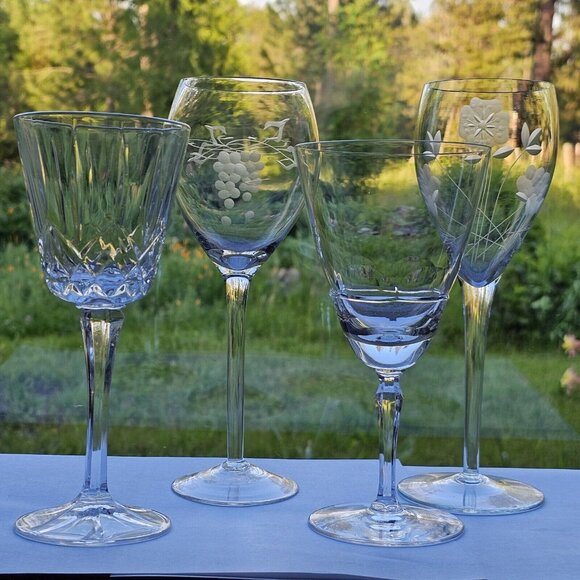 Mismatched Wine Glassware Collection set/4 vintage cut mixed cocktail glasses - Picture 8 of 9